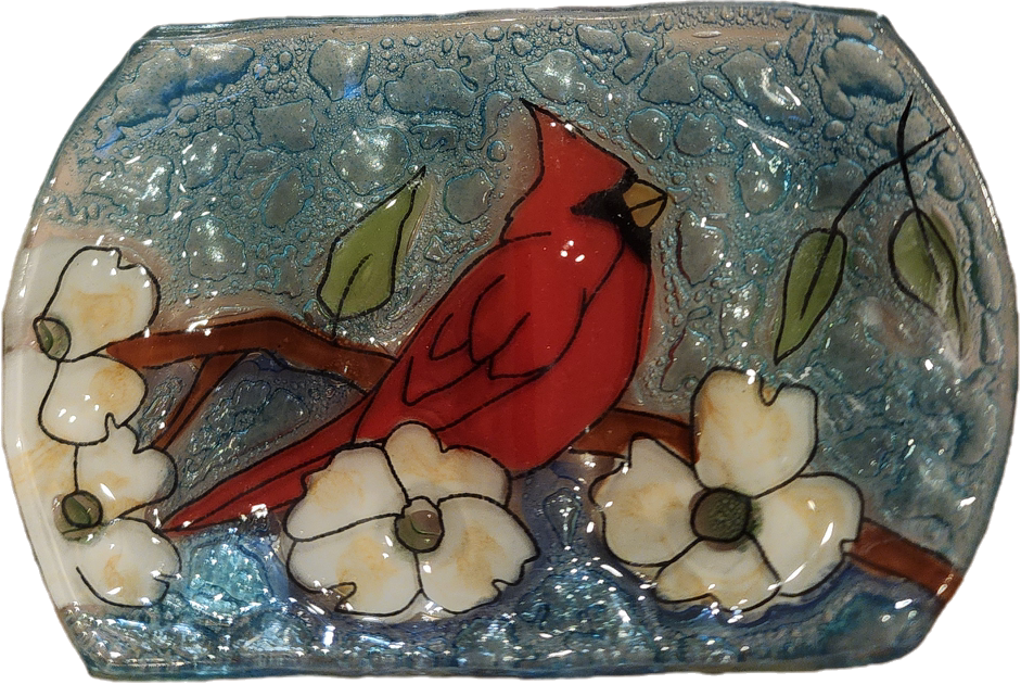 Cardinal Perched on Dogwood Branch
