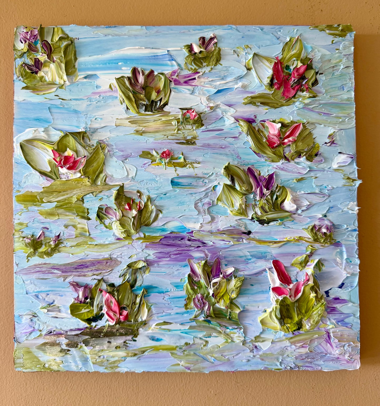 Monet Inspired Water Lily Impasto Painting