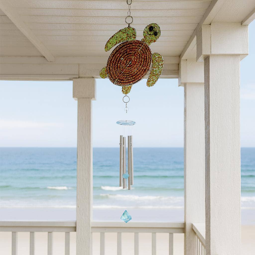 Decorative hand beaded sea turtle wind chime.