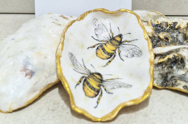 Bumble Bees Oyster Shell Trinket Dish - SOLD