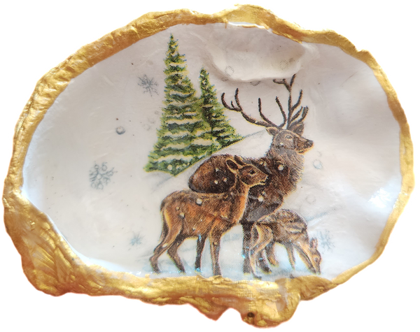 Winter Deer Oyster Shell Trinket Dish - SOLD