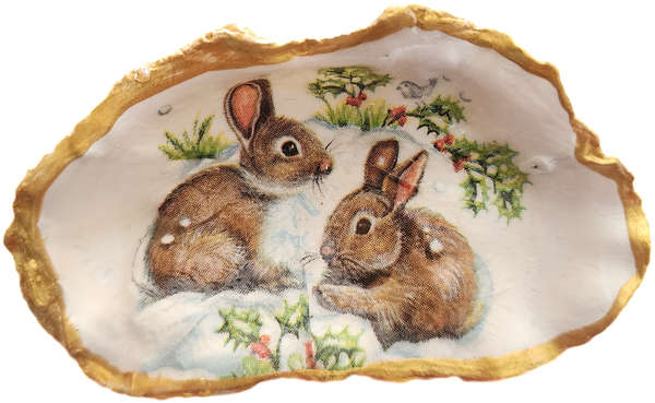 Winter Bunny Oyster Shell Trinket - SOLD