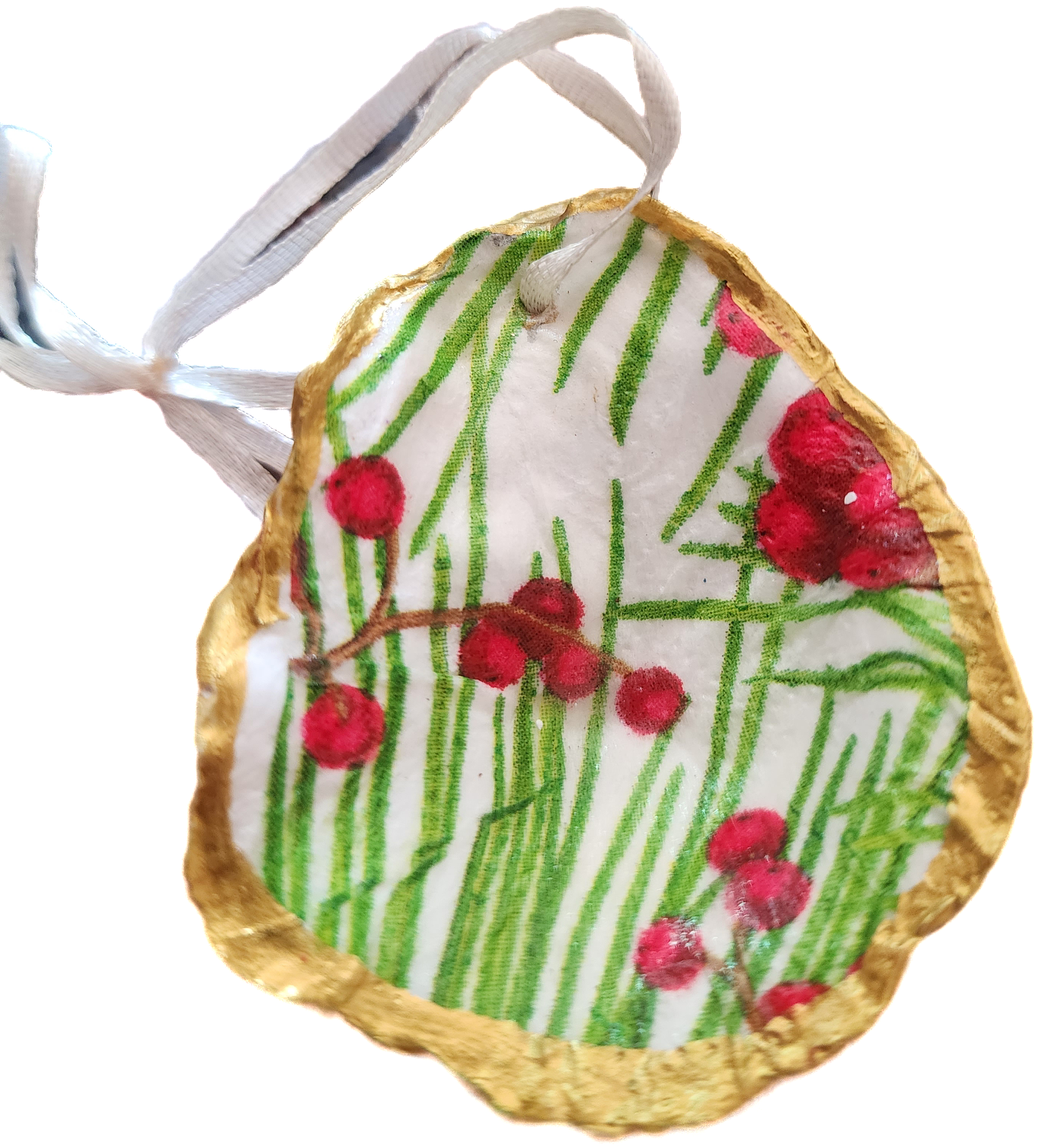 Holly Berry Oyster Shell Ornament 🐚 ✨️