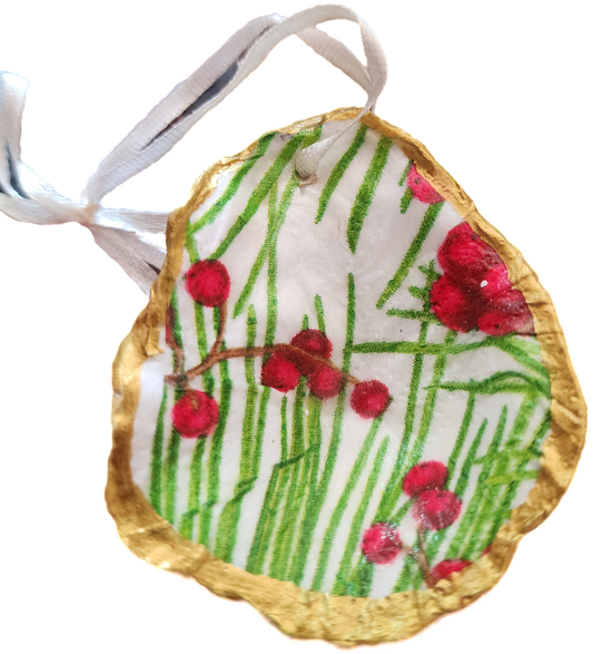 Holly Berry Oyster Shell Ornament 🐚 ✨️