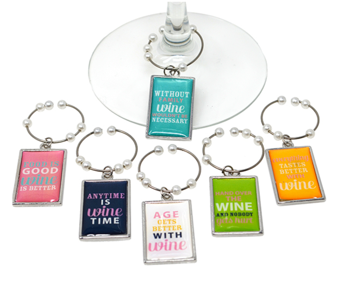 Funny Sayings wine bottle charms set of 6