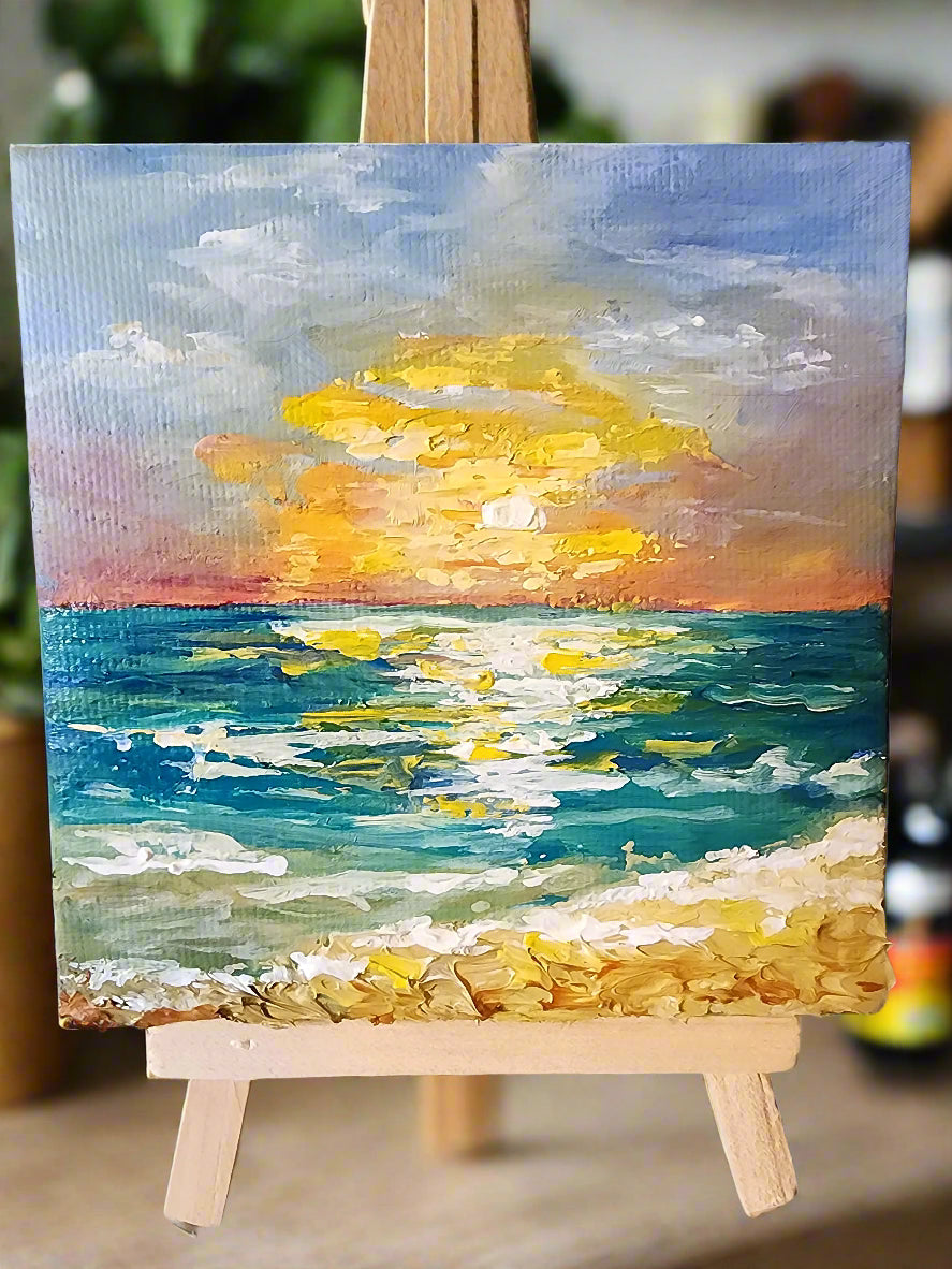 Impasto Painting, Easel, Acrylic Painting, Textured Sunset mini painting, buy art