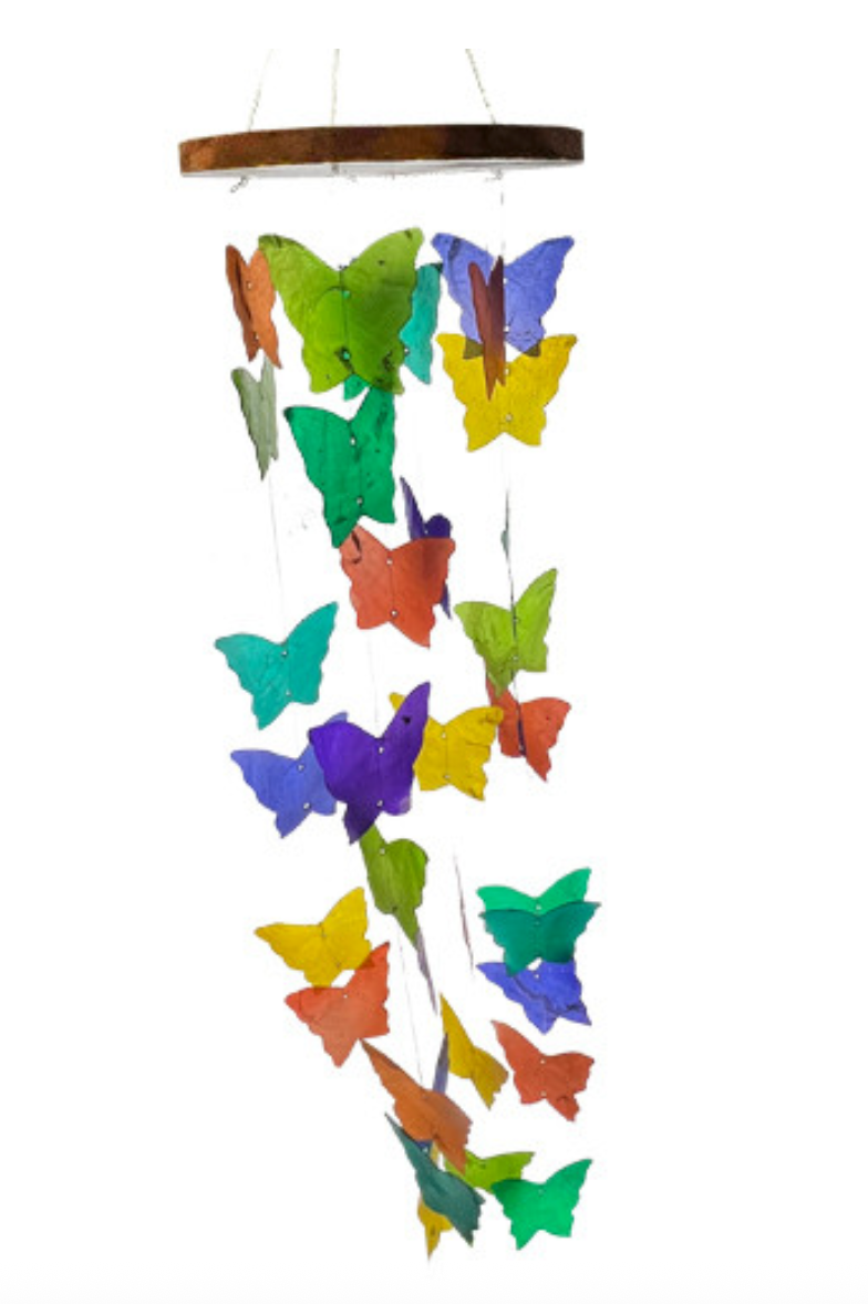 Rainbow Butterfly Capiz Shell Wind Chime
