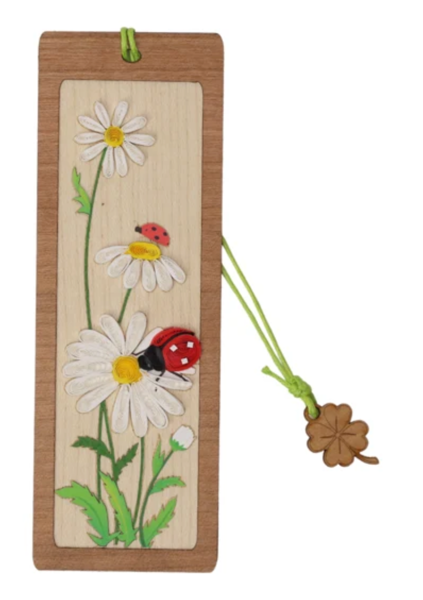 Quilled Daisies and Ladybug Bookmark