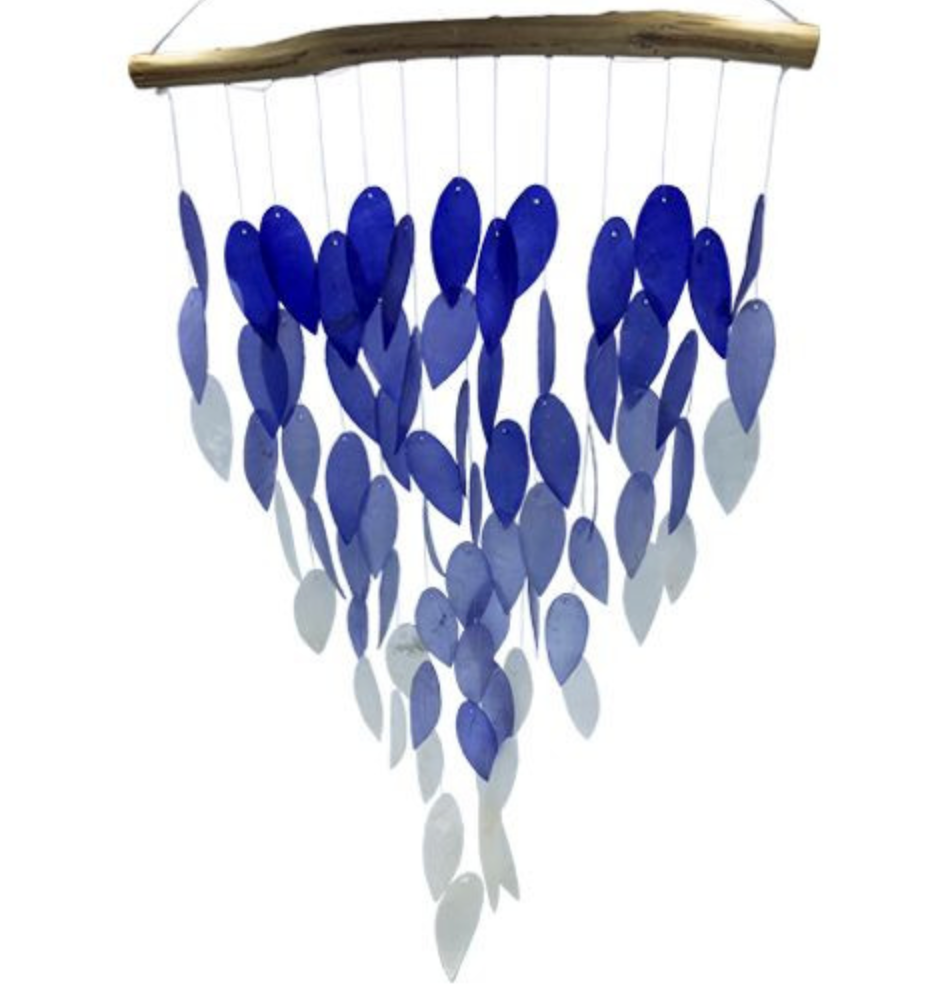 Blue Ombre Leaf-Shaped Capiz Shell Wind Chimes