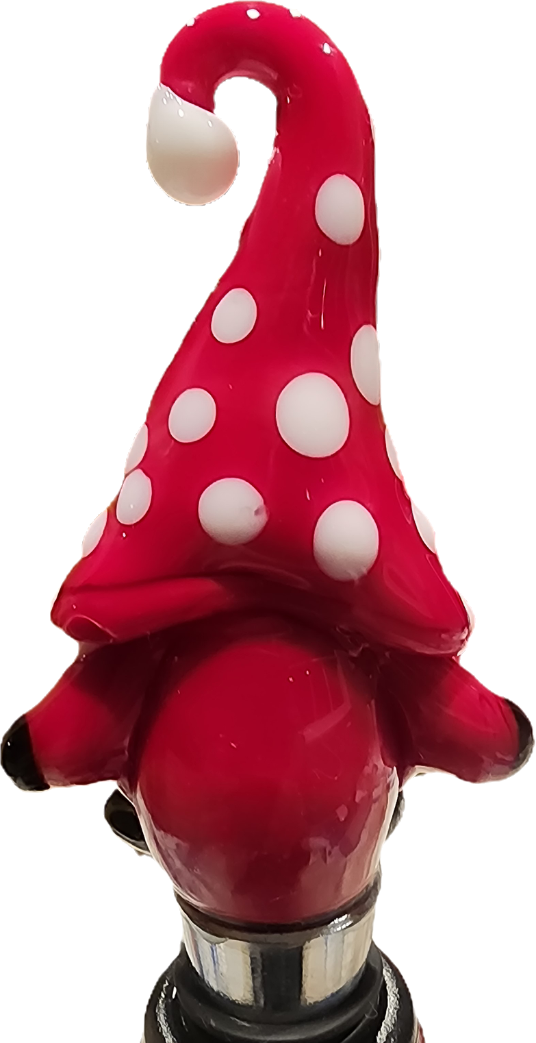 Red & White Polka Dot Glass Gnome Bottle stopper