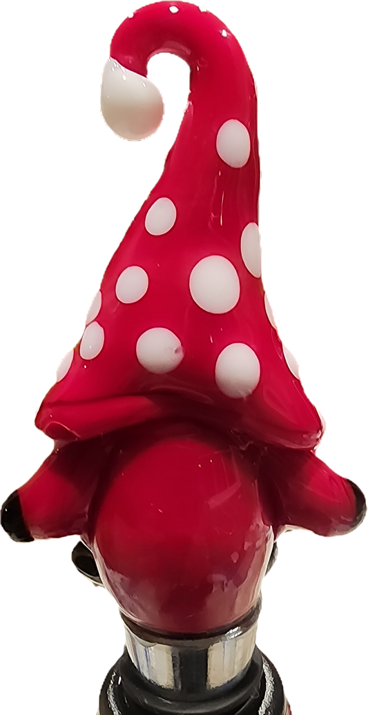 Red & White Polka Dot Glass Gnome Bottle stopper