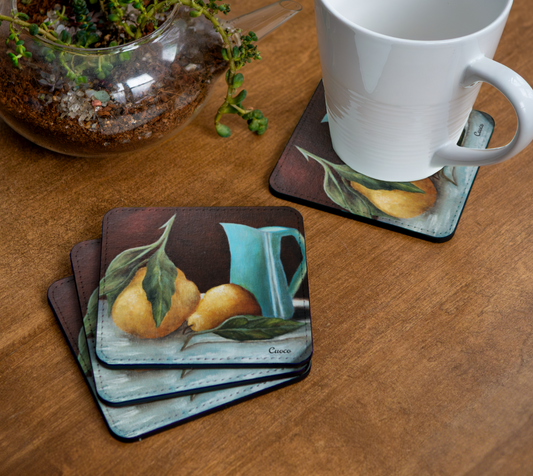 Teal Vase and Pears Coaster