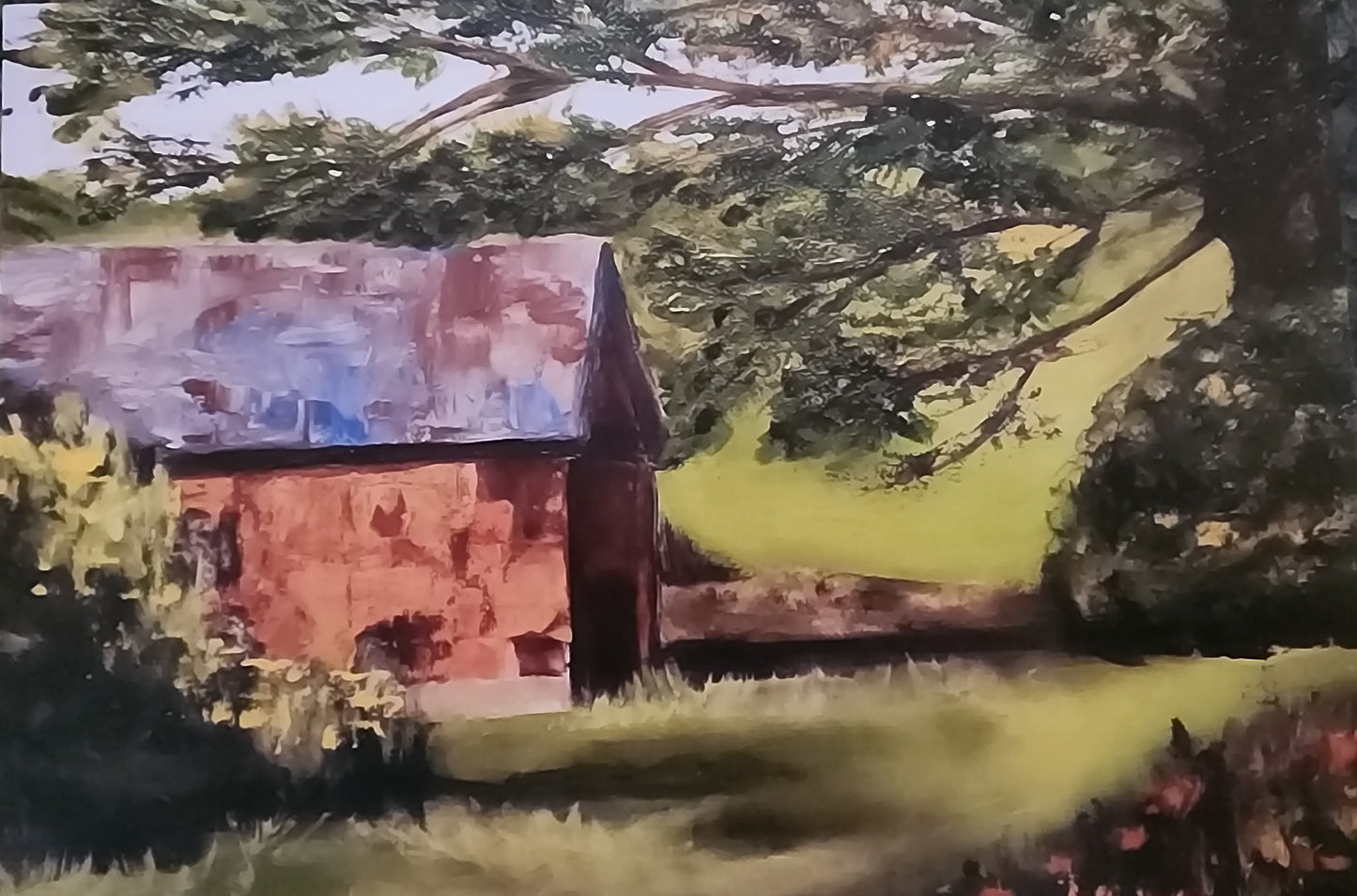 Red Barn Folded Flat Greeting Card