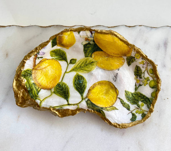 Lemon Print Oyster Shell Trinket - SOLD