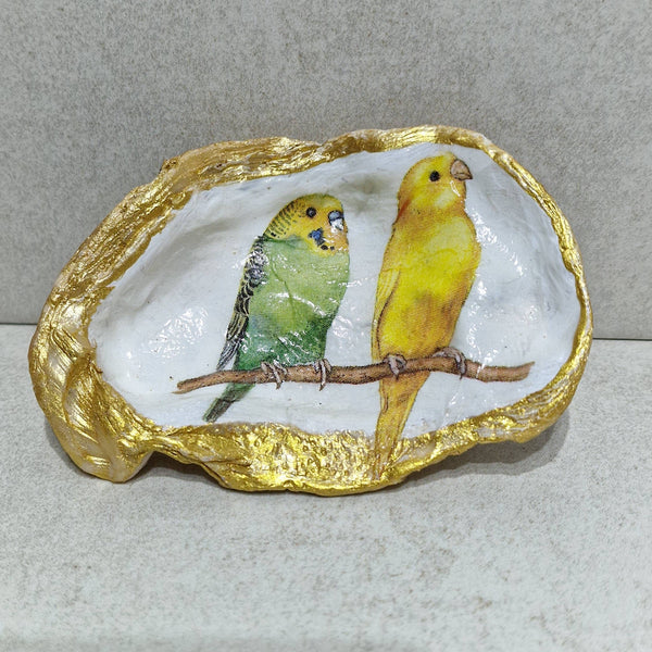 Canary Birds Oyster Shell Trinket Dish - SOLD