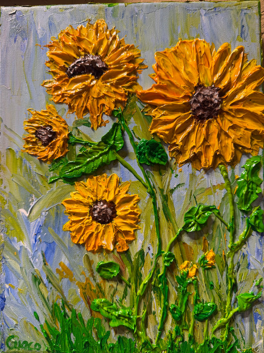 Sunflower Impasto Pallet Knife Painting