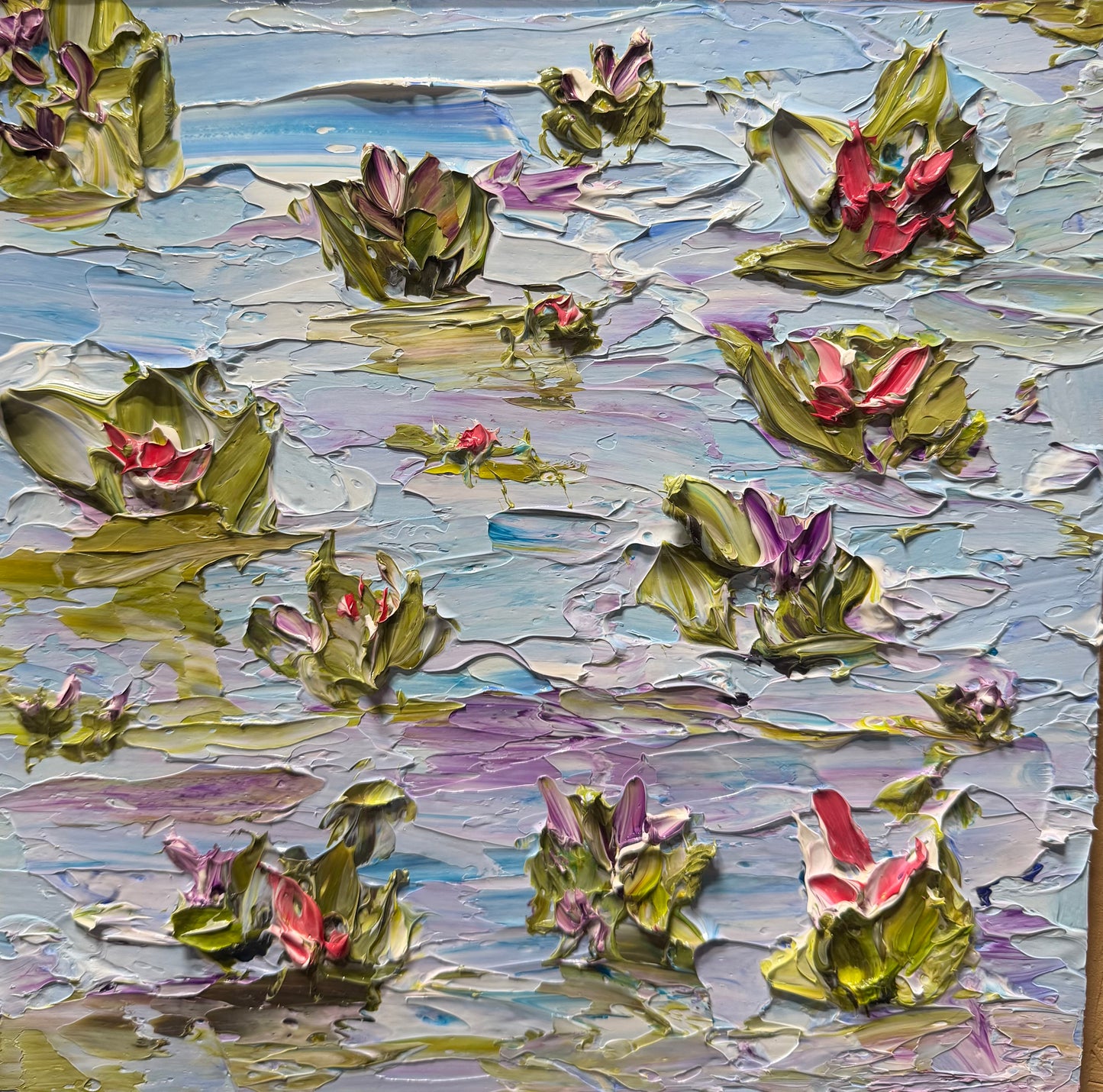 Monet Inspired Water Lily Impasto Painting
