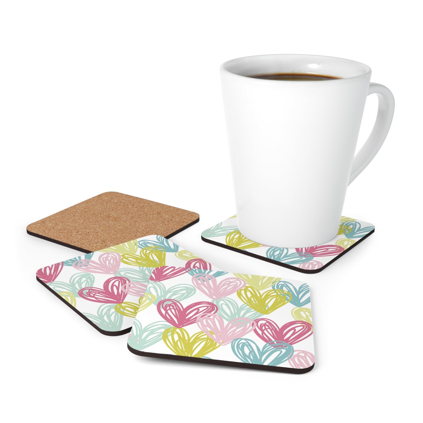 Pastel Hearts Corkwood Coaster Set