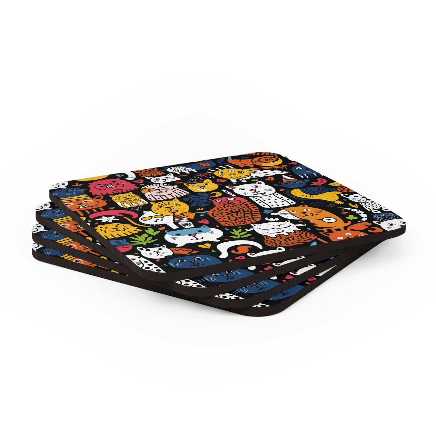 Cartoon Kitties Corkwood Coaster Set