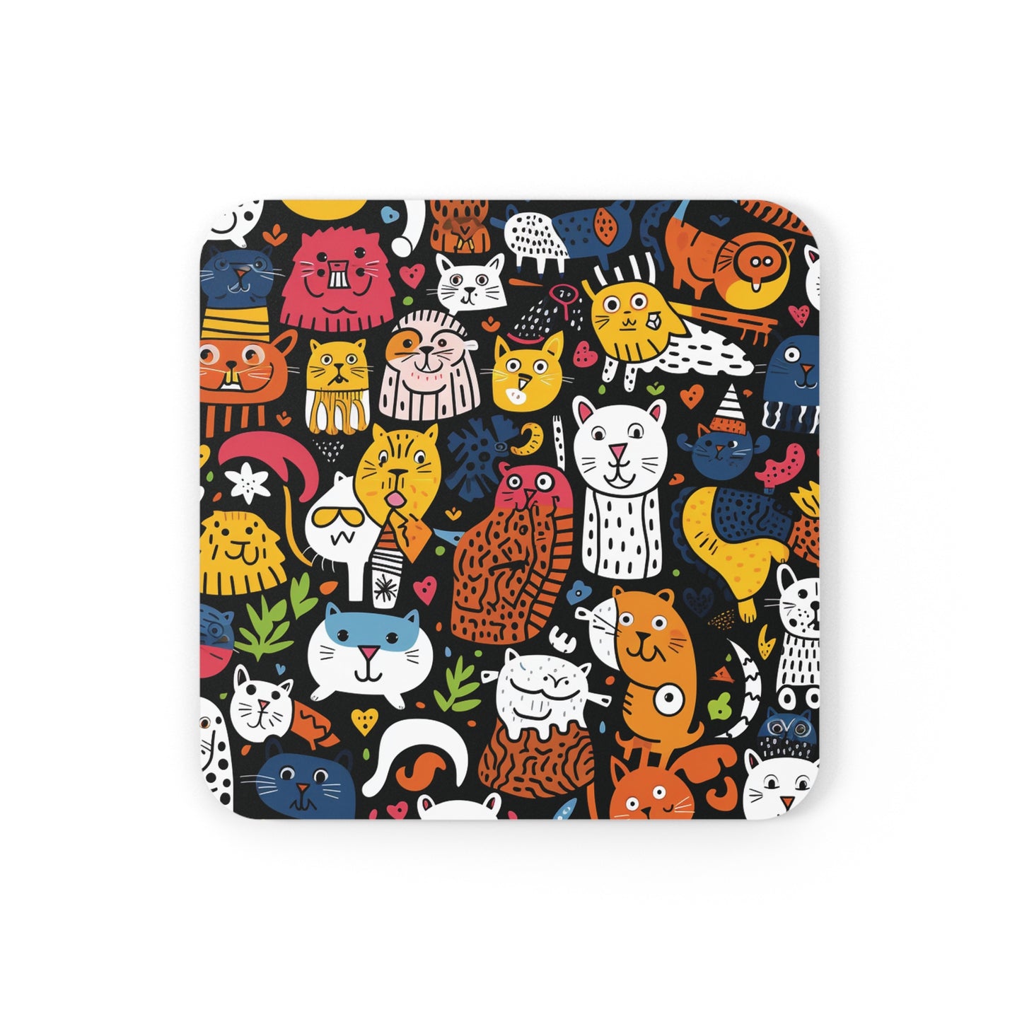 Cartoon Kitties Corkwood Coaster Set