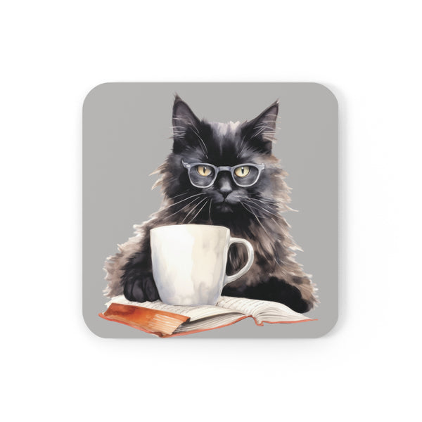 Black Cat Bookworm Corkwood Coaster Set