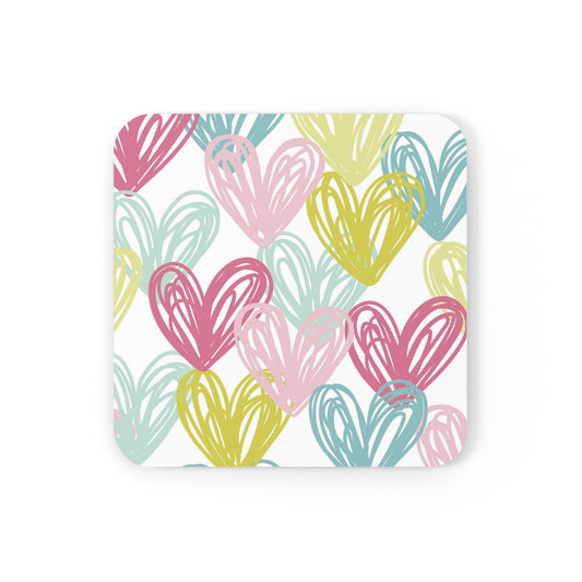 Pastel Hearts Corkwood Coaster Set