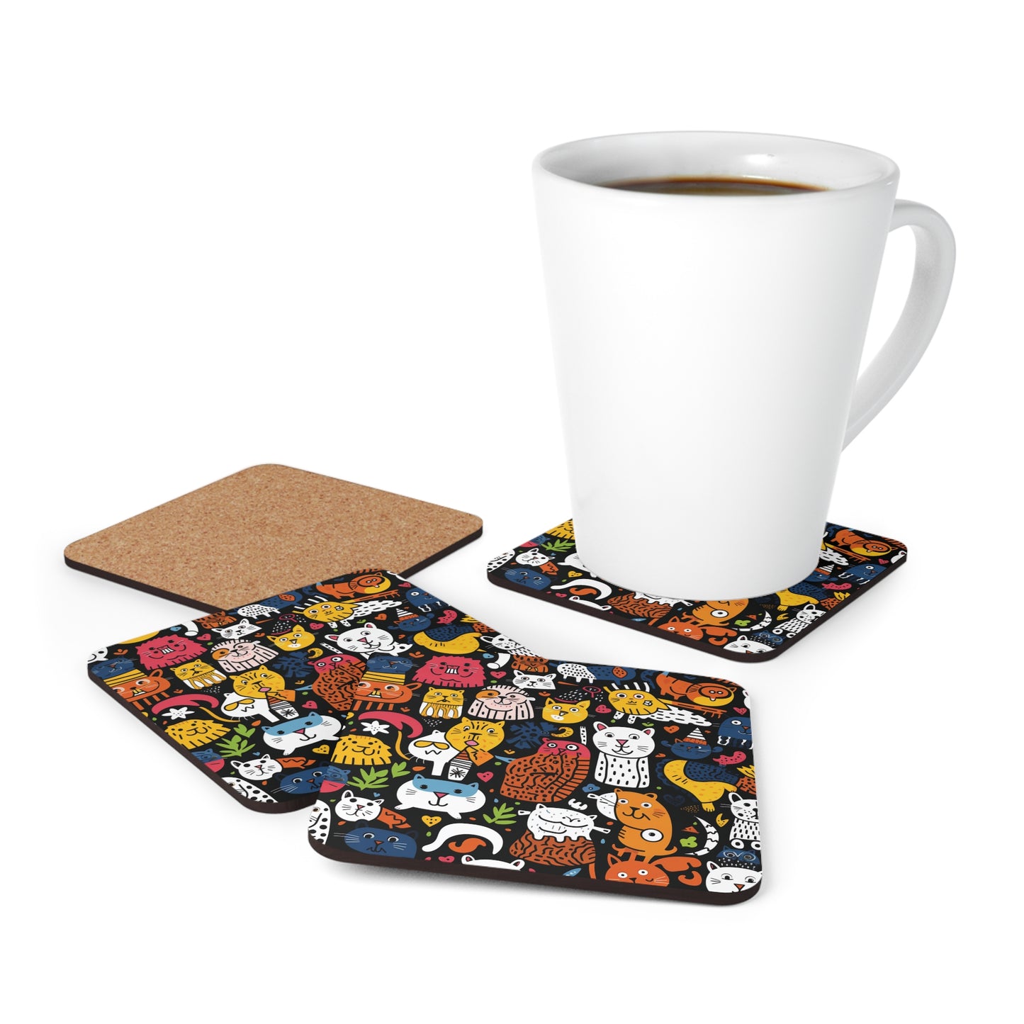 Cartoon Kitties Corkwood Coaster Set