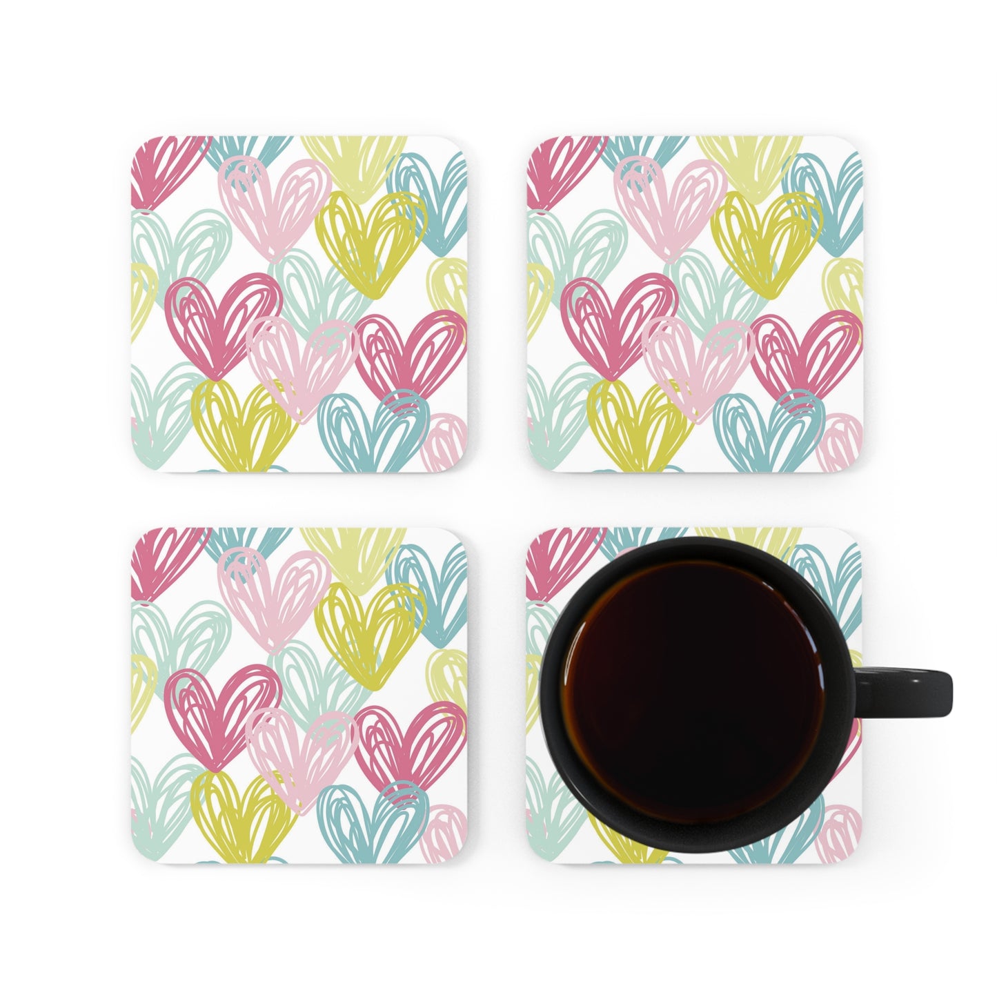 Pastel Hearts Corkwood Coaster Set