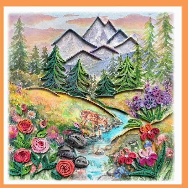 Scenic Mountain and Flowing River Quilling Card