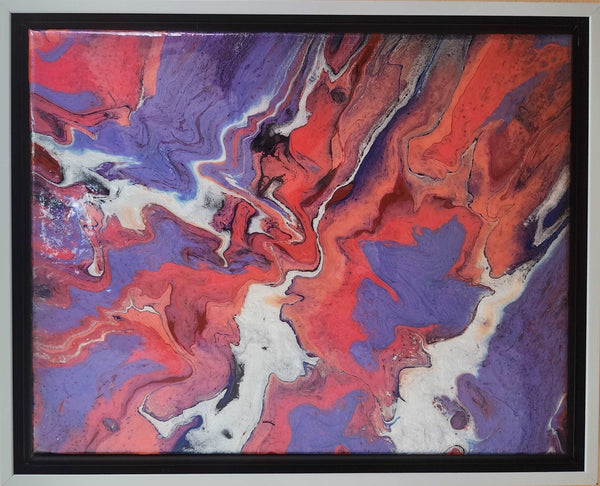 Fluid art on canvas, purples, reds oranges and silver.  Make your wall stand out!