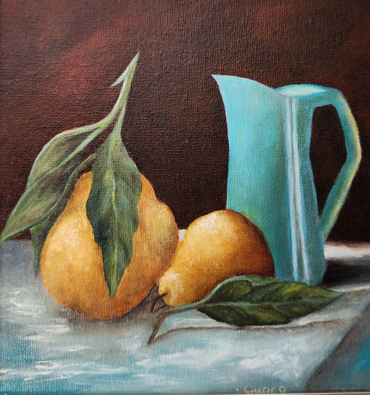 Pears with Teal Pitcher