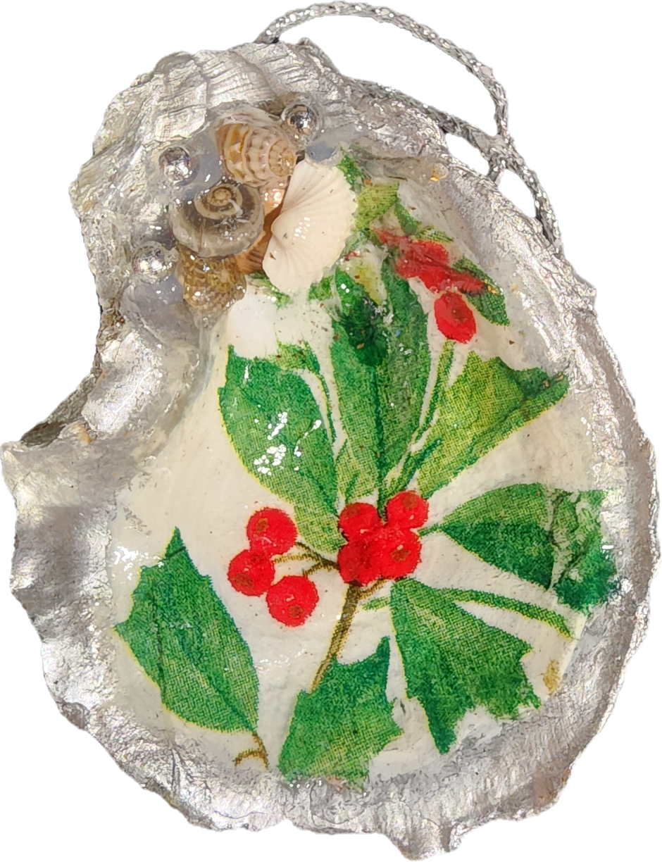 Silver Holly Berry Oyster Ornament