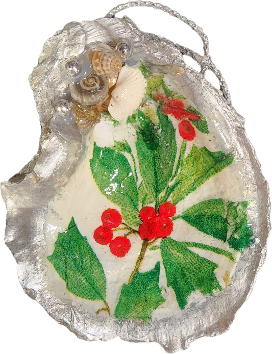 Silver Holly Berry Oyster Ornament