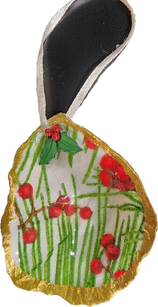 Holly Berry Oyster Shell Ornament 🐚 ✨️