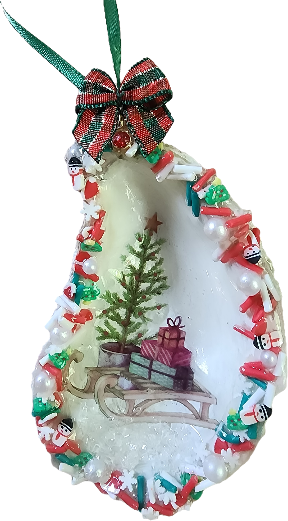 Christmas Sled Oyster Shell Ornament