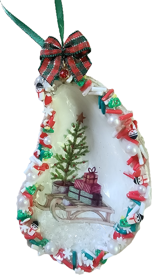 Christmas Sled Oyster Shell Ornament
