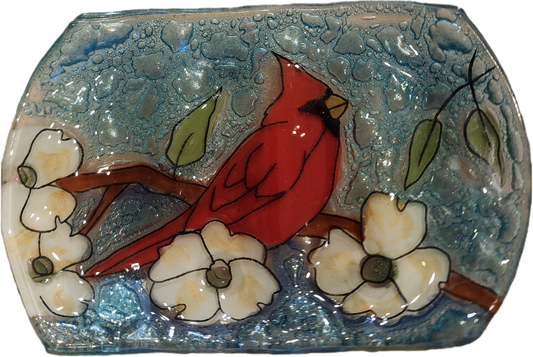 Cardinal Perched on Dogwood Branch