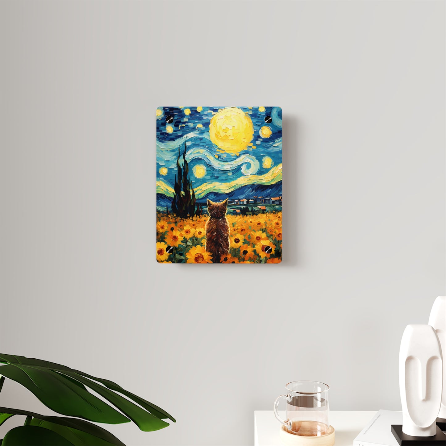 Moon Gazing Kitty Acrylic Art Panel