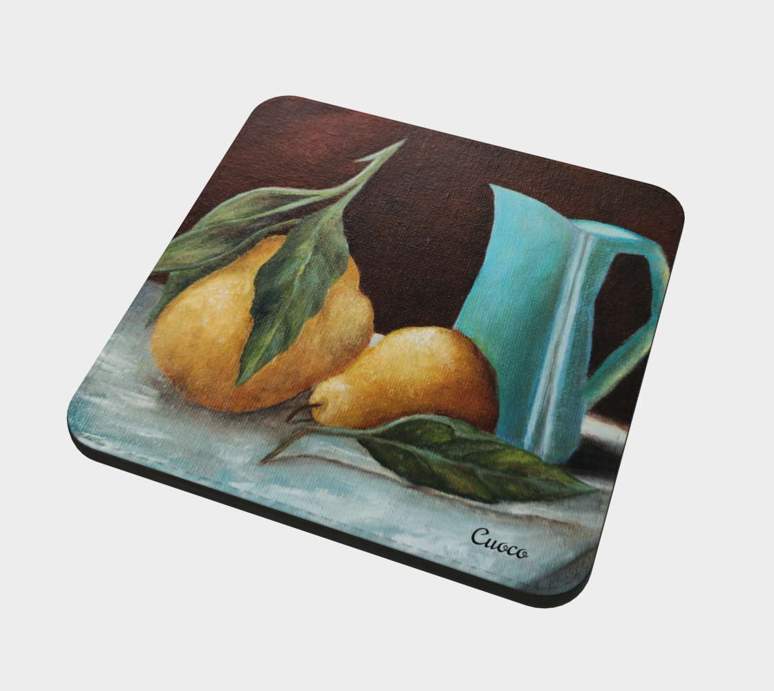 Teal Vase and Pears Coaster
