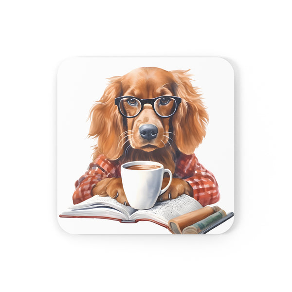 Golden Retriever Dog Reading Corkwood Coaster Set
