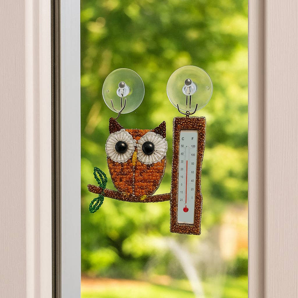 Beaded Owl Window Thermometer