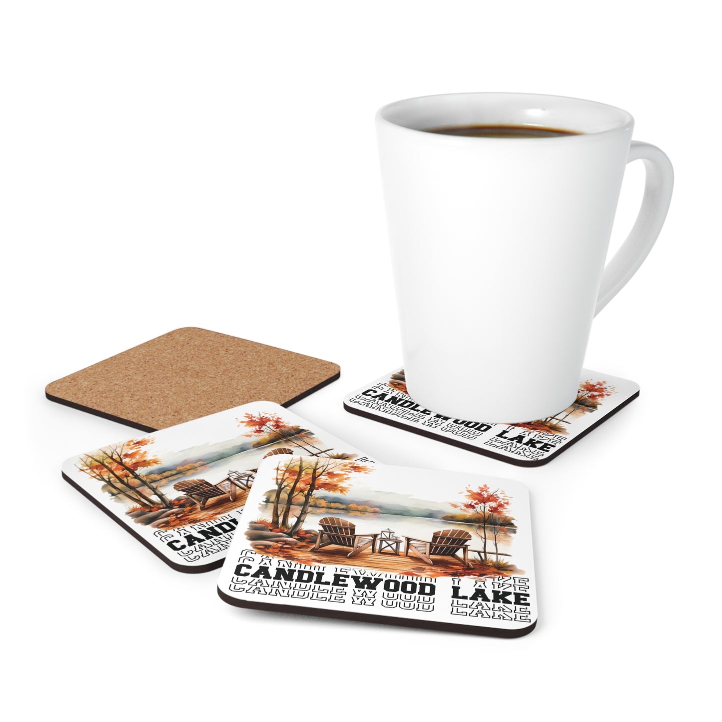 Candlewood Lake In the Fall Corkwood Coaster Set