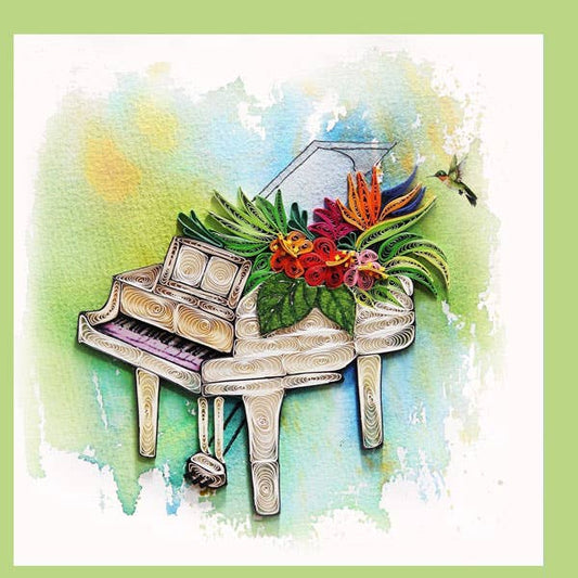Quilled Piano & Flowers Greeting Card