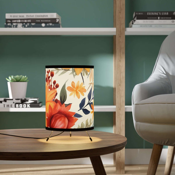 Fall Flowers Tripod Lamp with High-Res Printed Shade, USCA plug