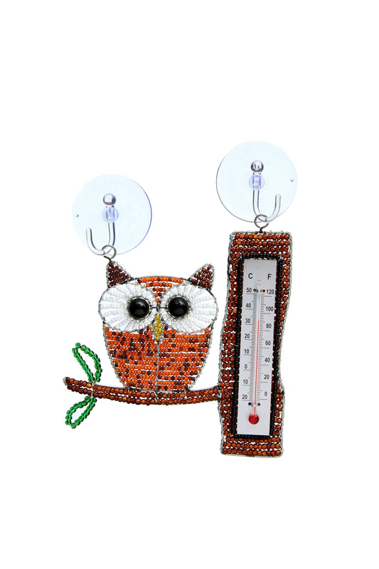 Beaded Owl Window Thermometer