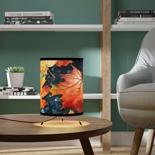 Autumn Leaves Tripod Lamp with High-Res Printed Shade, USCA plug