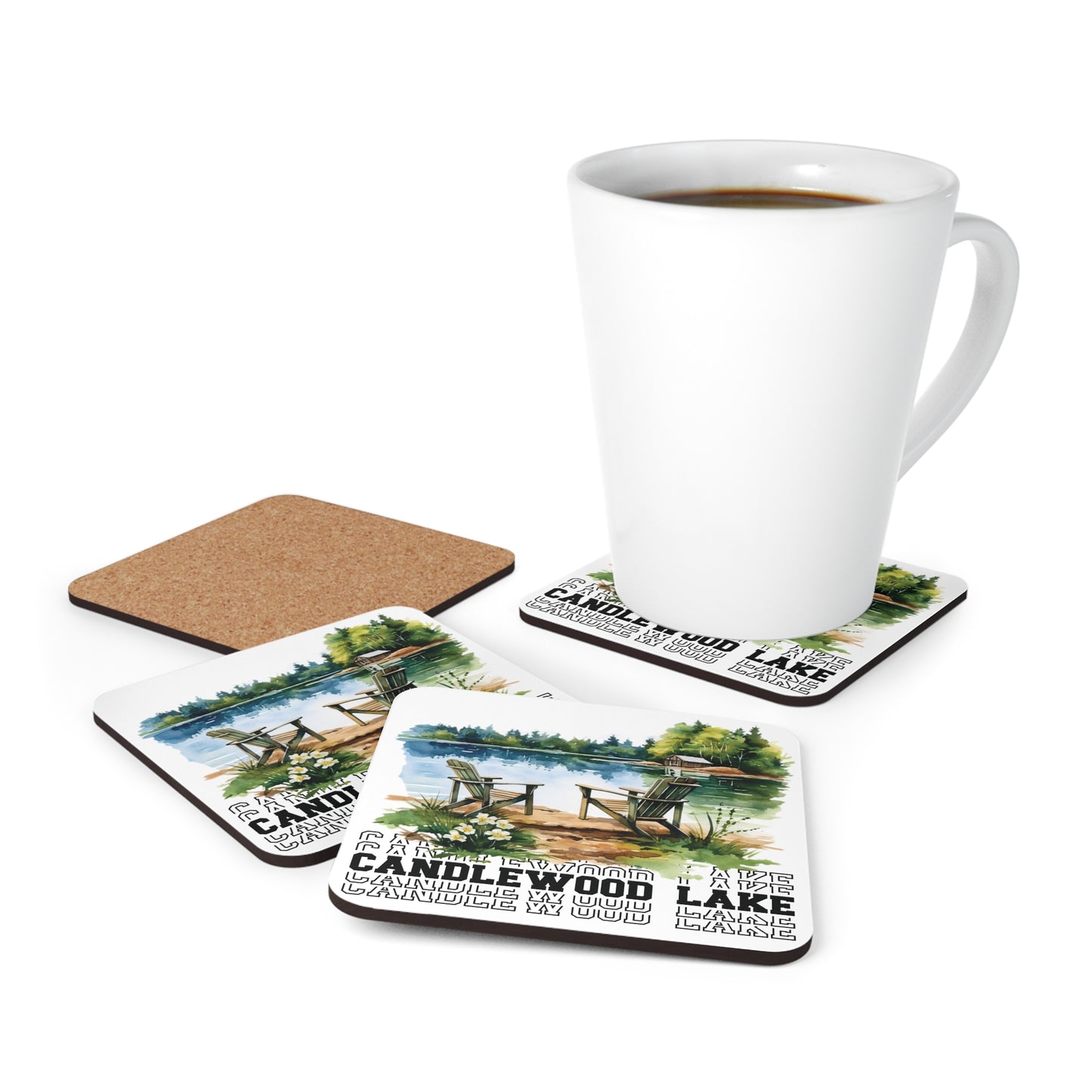 Candlewood Lake Summer Corkwood Coaster Set