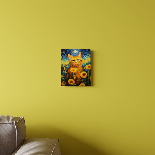 Orange Cat with Sun Flowers Acrylic Art Panel