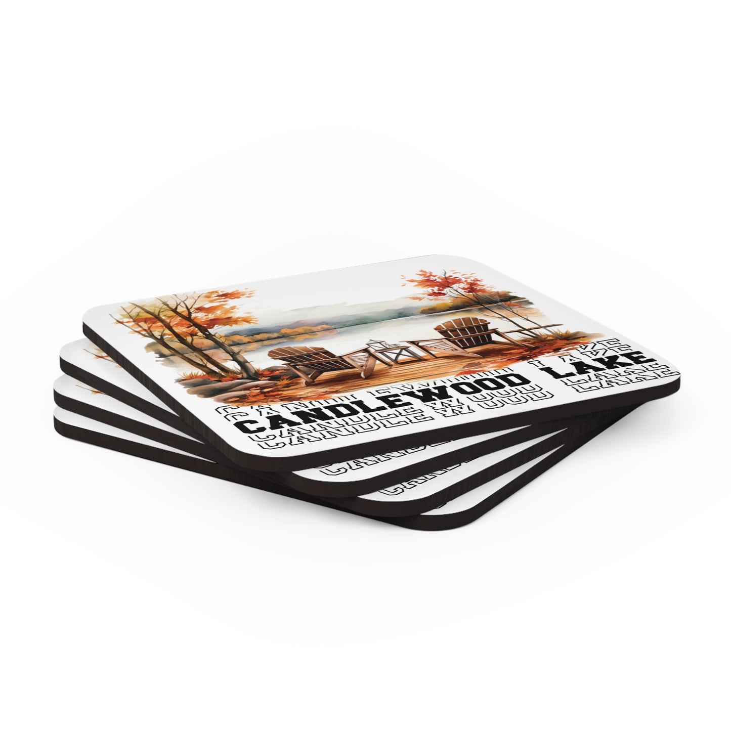 Candlewood Lake In the Fall Corkwood Coaster Set