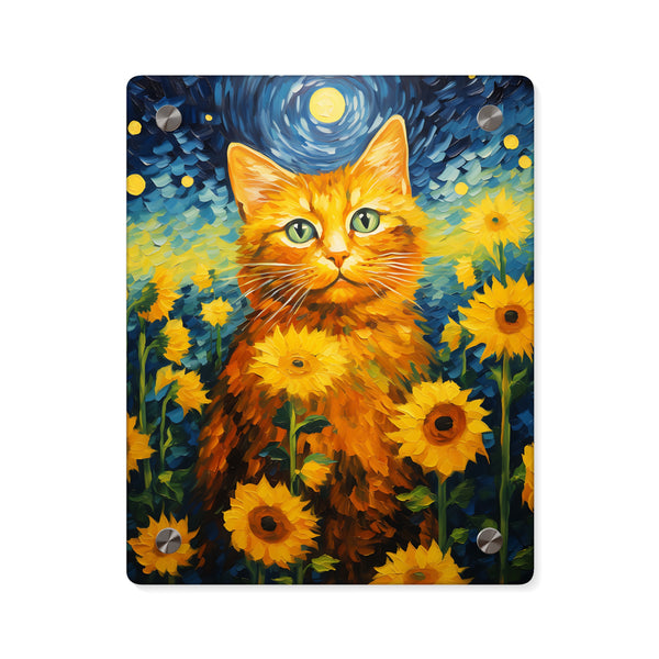 Orange Cat with Sun Flowers Acrylic Art Panel